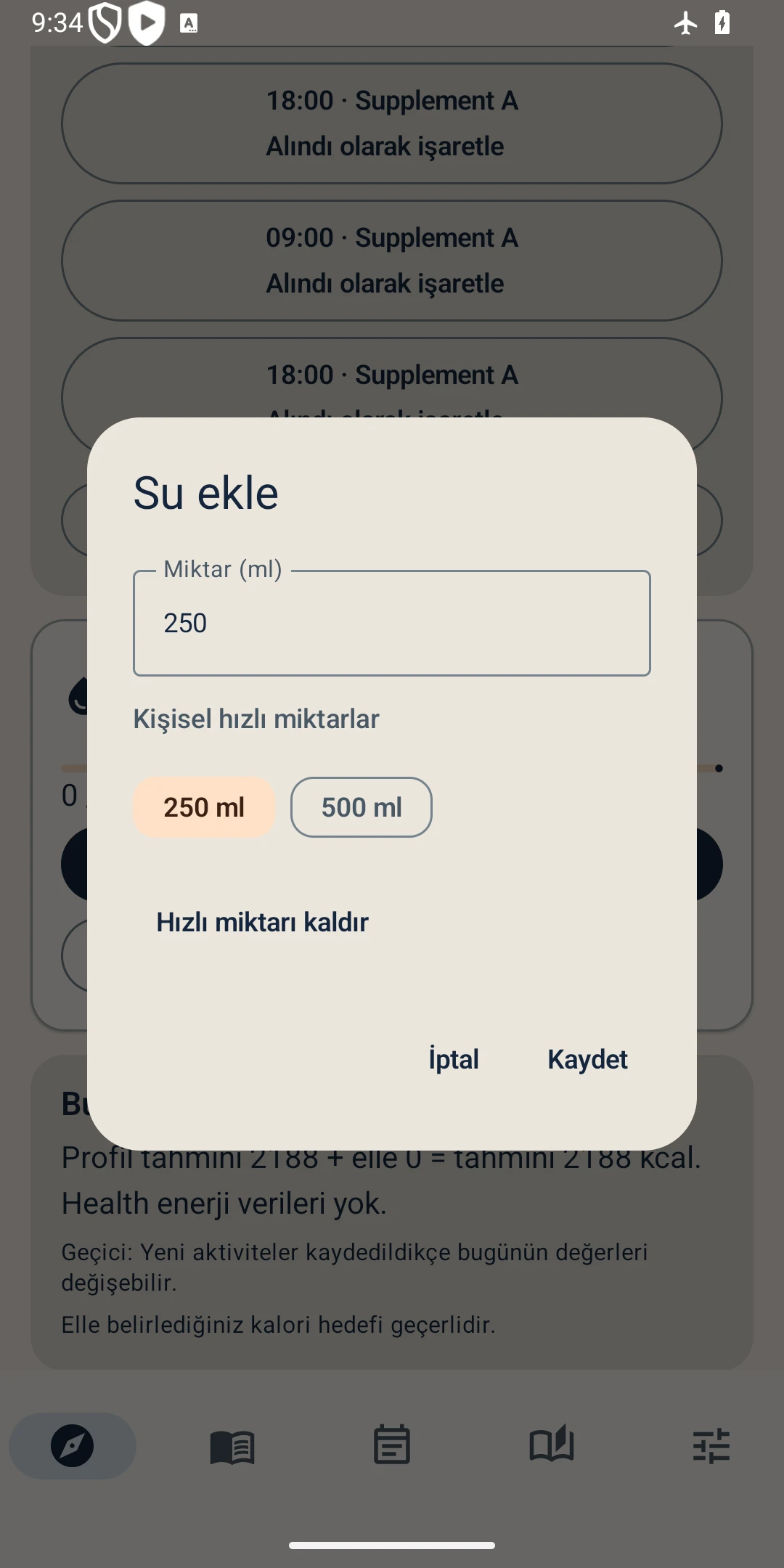 Su günlüğünüz